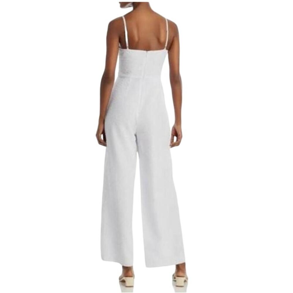 NWT Aqua Seersucker Jumpsuit Women's Size XS White Sleeveless Lined Wide Leg - Picture 3 of 16